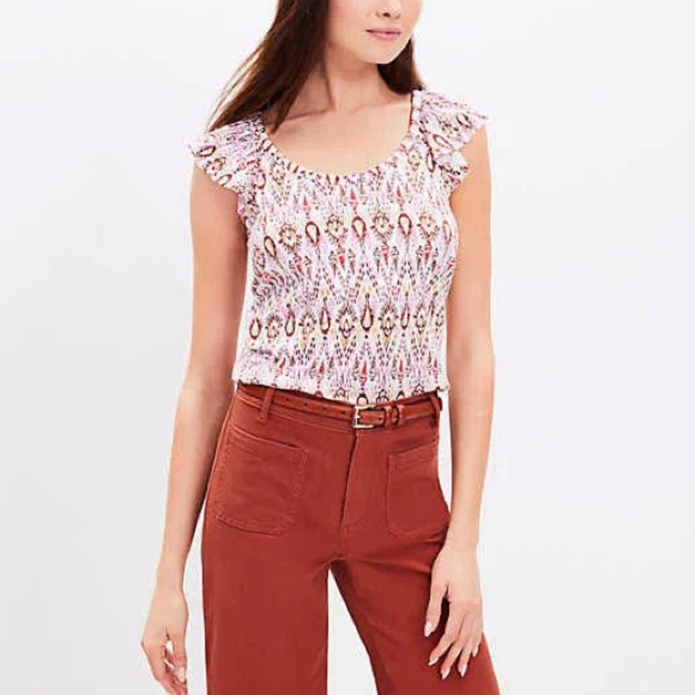 Loft Ikat Ruffle Tank Top Size Medium NWT - Picture 3 of 6